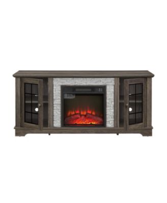 58" TV Stand with Fireplace, 2-Door Storage, Grey Media Console