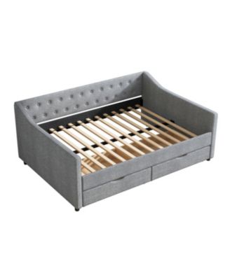 Upholstered Daybed with Drawers & Tufted Back - Light Grey