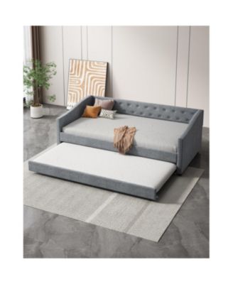 Twin Daybed with Trundle, Upholstered Tufted Sofa Bed - Light Grey