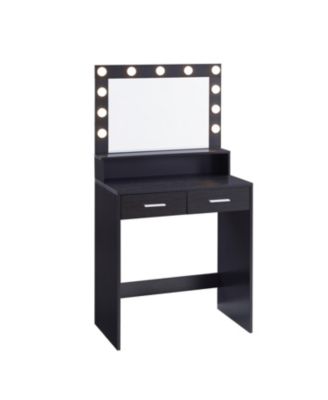 Vanity Desk with Lighted Mirror, Large Drawer & Storage - Black