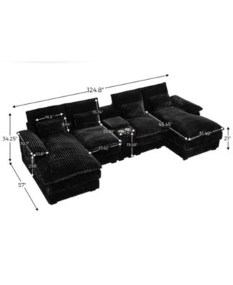 Streamdale 120" U-Shaped Sofa w/ Console Table, USB Ports & Pillows