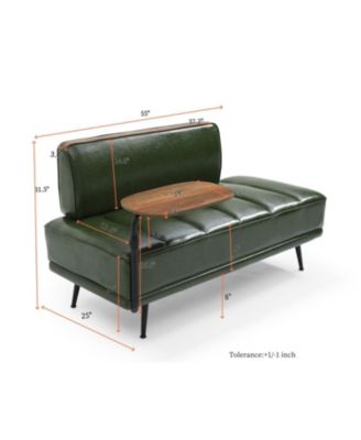  55" Green Faux Leather Bed Bench with Swivel Tray & Metal Legs
