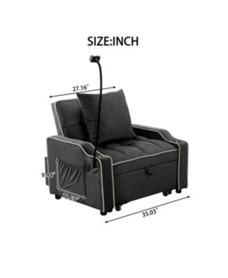 Streamdale Convertible Velvet Futon Sleeper Chair Bed w/ USB & Phone Holder (Black)