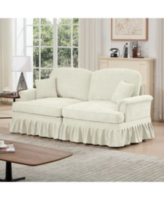  Mid Century Chenille Loveseat Sofa with Flared Arms & Spindle Legs