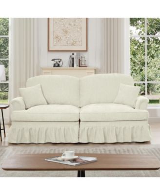  Mid Century Chenille Loveseat Sofa with Flared Arms & Spindle Legs