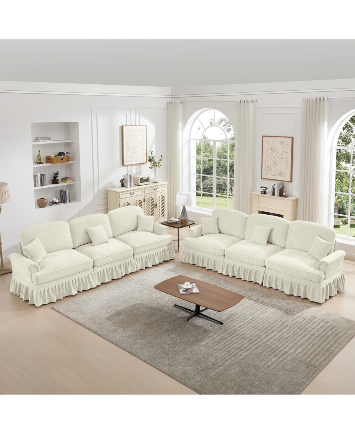 Streamdale Furniture Modular Sofa Set, Flared Arms, Removable Skirts, Beige White
