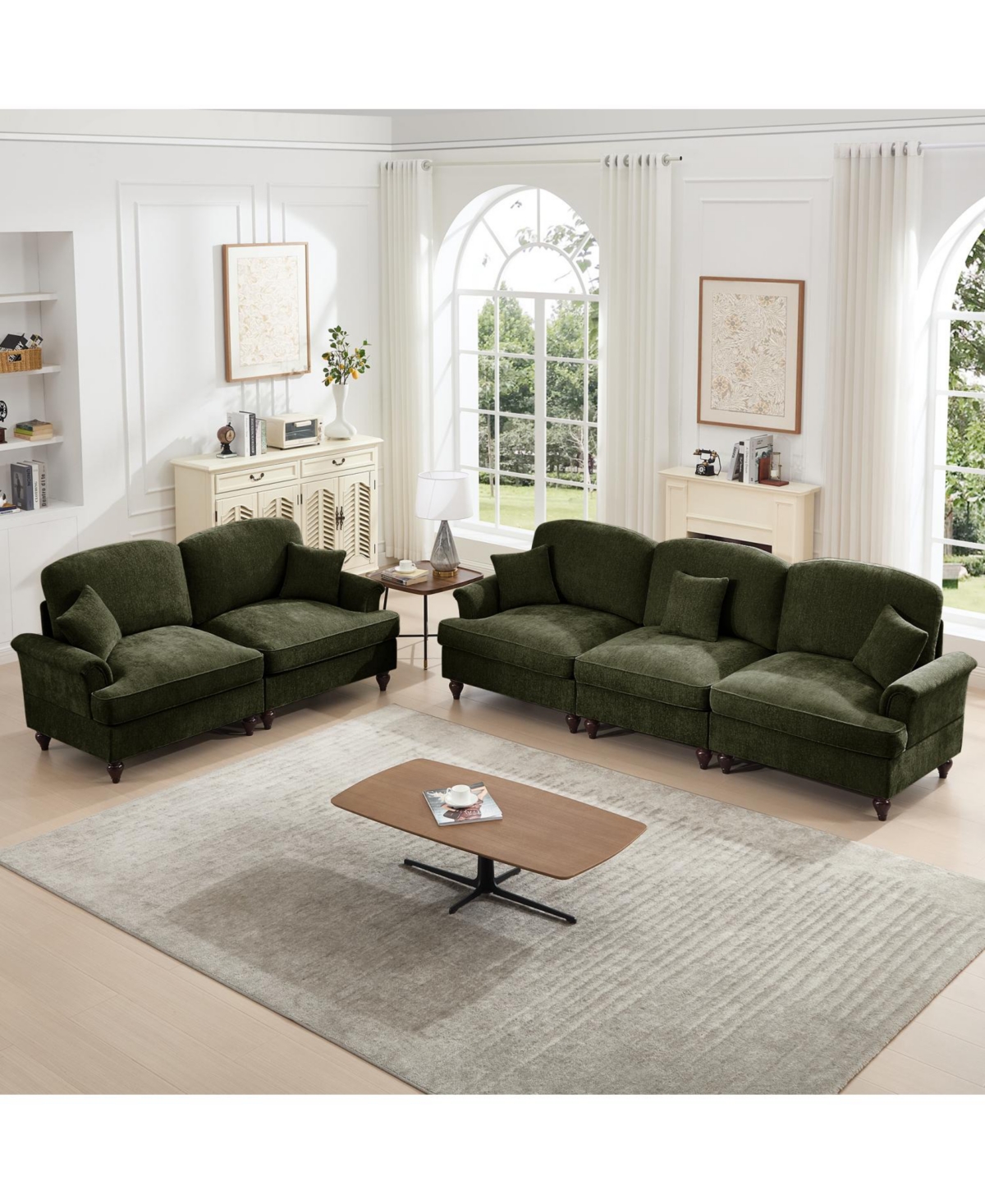 Streamdale Furniture Streamdale Green Modular Sofa Set with Flared Arms & Removable Skirts
