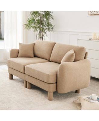 Boucle 2-Seater Loveseat Sofa - Shell Armrests, Coffee