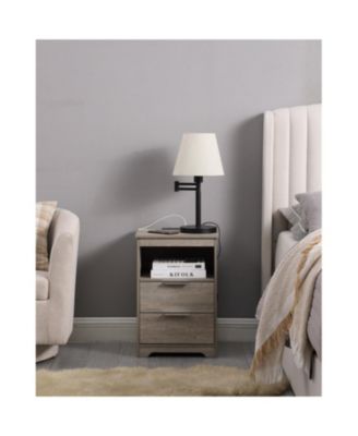  Nightstand with Charging, 2 Drawers & Shelf