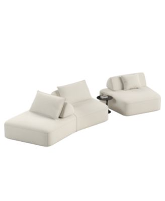 139" Modern Chenille Sectional Sofa with Pillows & Removable Backrests.