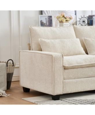99" Cloud Sectional Sofa, Chenille L-Shape Couch with Ottoman, Beige