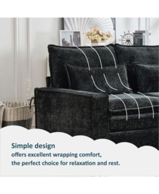  99" Cloud Sectional Sofa, Chenille L-Shape Couch with Ottoman, Black