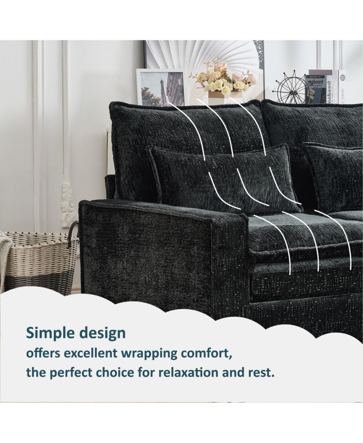 Streamdale Furniture 99" Cloud Sectional Sofa, Chenille L-Shape Couch with Ottoman