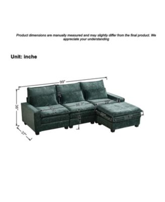 99" Cloud Sectional Sofa, Chenille L-Shape Couch with Ottoman, Green