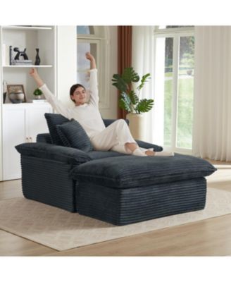 Modern Cushioned Sofa with Footrest - Dark Gray