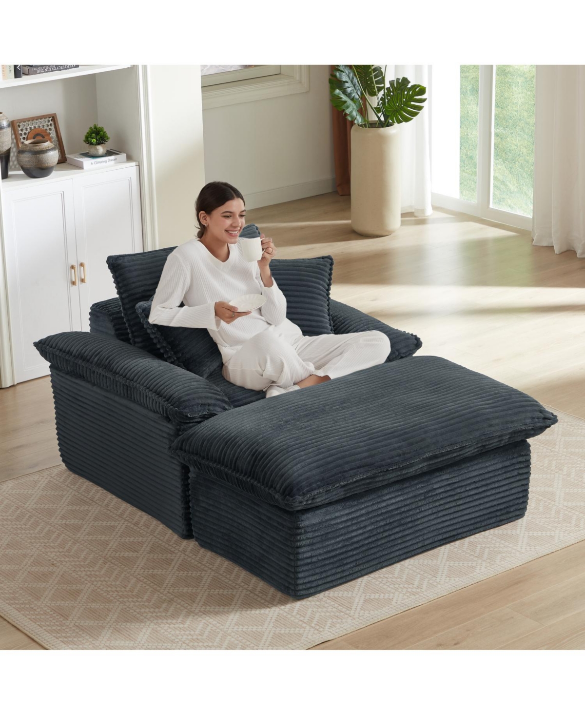 Streamdale Furniture Modern Cushioned Sofa with Footrest - Dark Gray