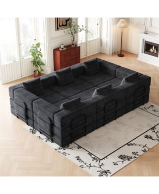 Corduroy Folding Sofa Bed with Storage & Cushions