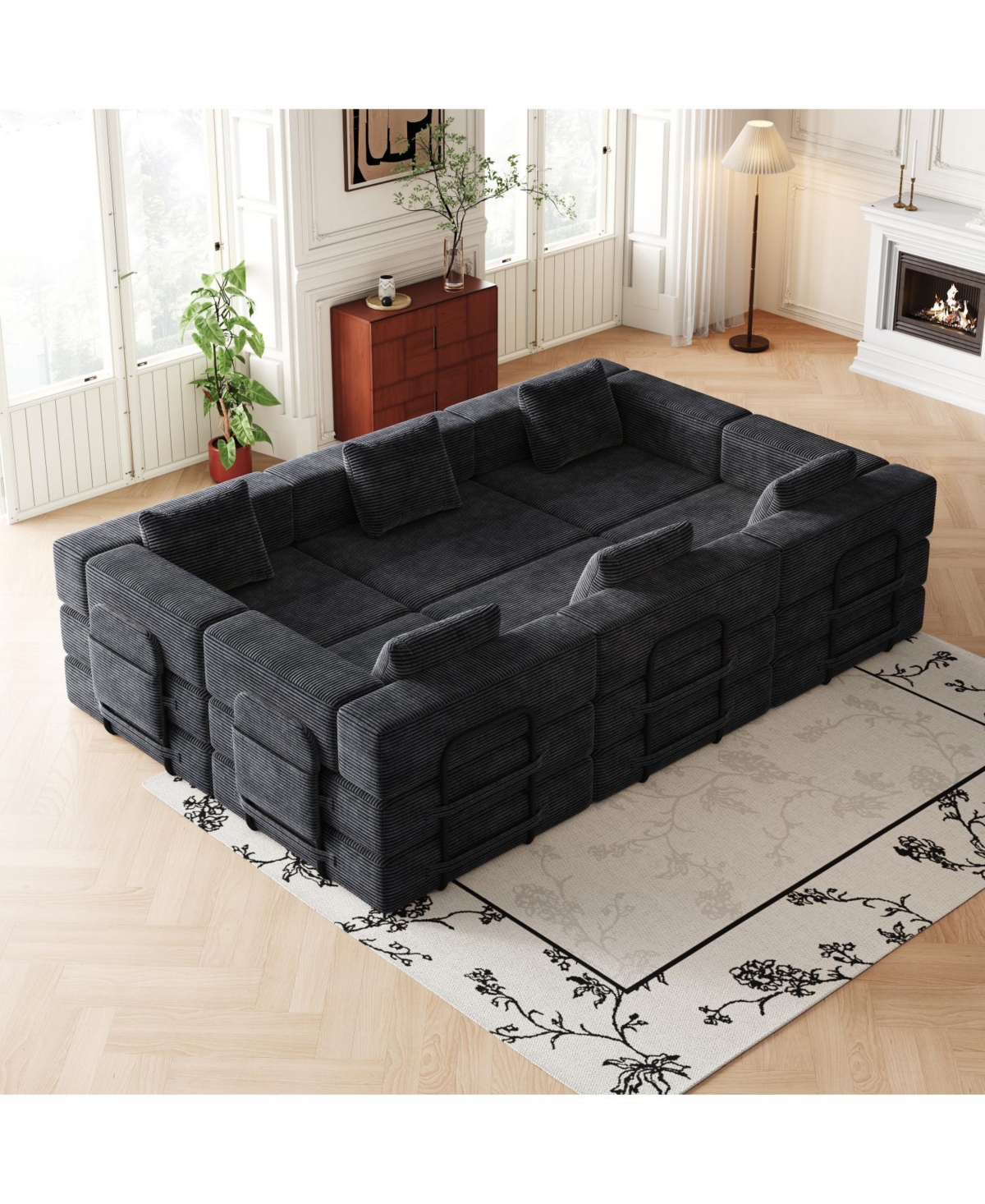 Streamdale Furniture Corduroy Folding Sofa Bed with Storage & Cushions