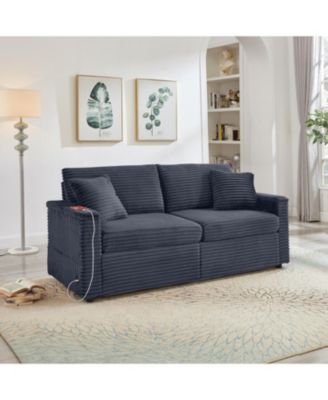 Corduroy Loveseat Sofa with Ottomans & Table