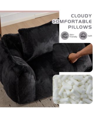 Giant Black Bean Bag Couch - Fluffy Loveseat Sofa
