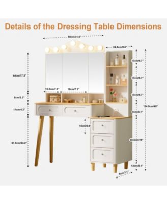 Vanity Desk with Lighted Mirror, USB Power, Drawers & Chest