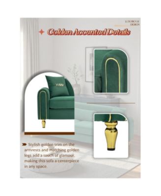 Modern Plush 3-Seater Sofa with Pillows & Metal Legs