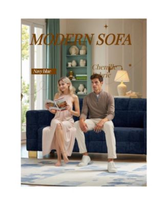  Chenille Box-Tufted Sofa with Stainless Steel Legs