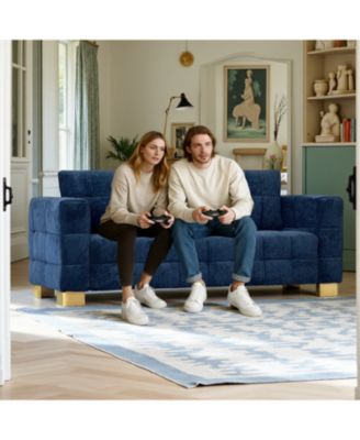  Chenille Box-Tufted Sofa with Stainless Steel Legs