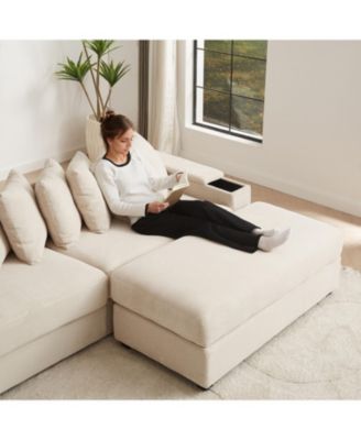 Corduroy L-Shaped Sectional Sofa with Chaise & Storage
