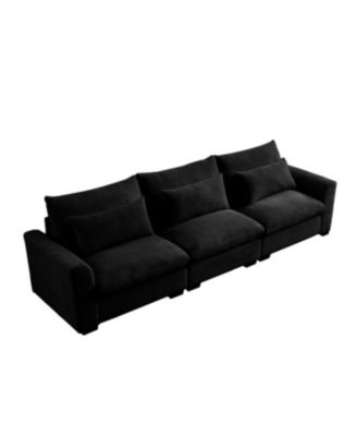3 Seater Deep Seat Couch for Living Room, Wide & Deep Comfy Sofa w/ 3 Pillows, Black