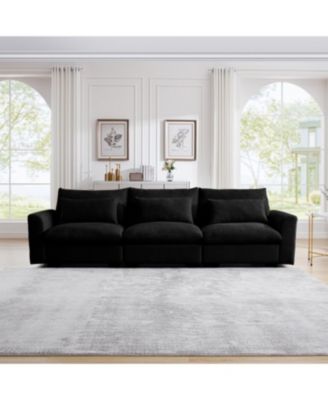 3 Seater Deep Seat Couch for Living Room, Wide & Deep Comfy Sofa w/ 3 Pillows, Black