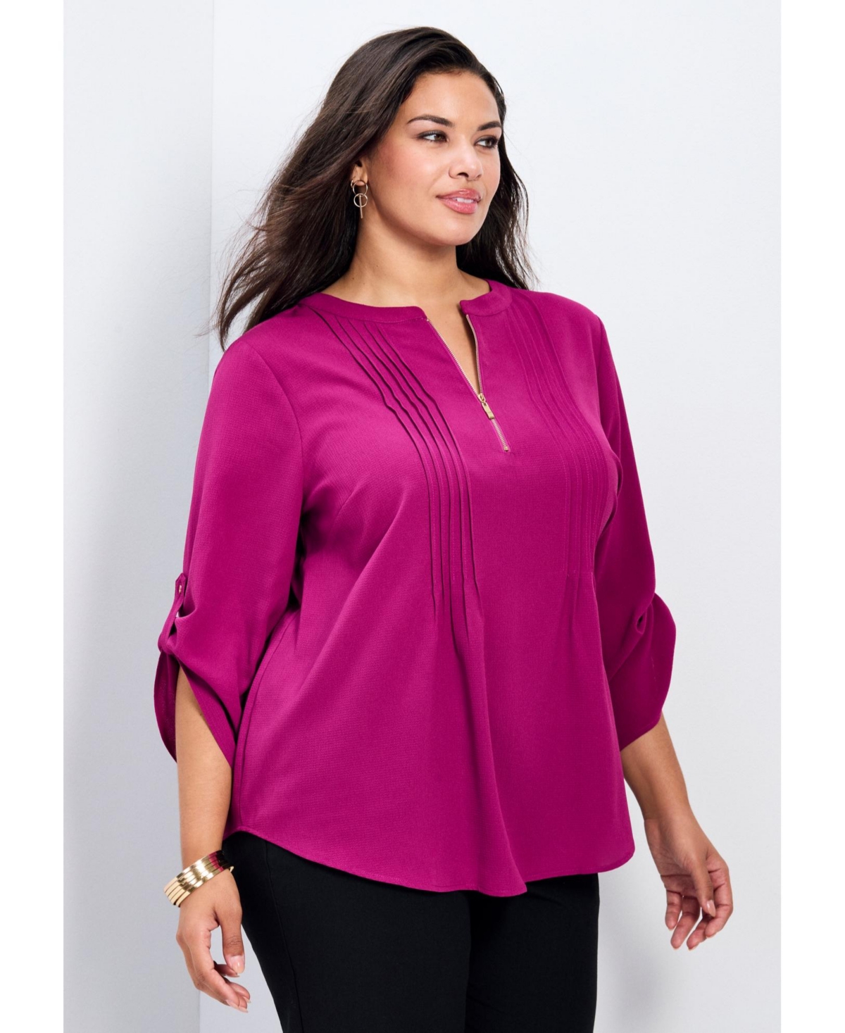 Avenue Women's Hailey Zip Front Pintuck Blouse