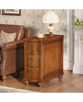 Wood Fully Assembled End Table Set of 2, 3-Drawers Narrow Slim Side Table, No Assembly Required, Nightstand