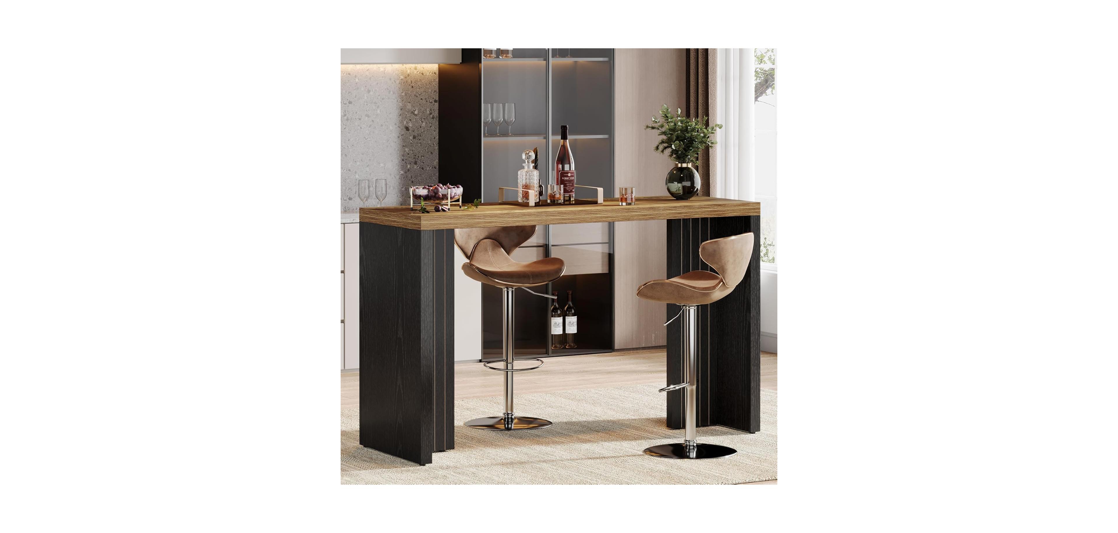 Tribesigns Home Bar Unit, 55.12-Inch Table with a Faux Marble Finished Tabletop, Modern Freestanding Mini for Kitchen, Living Room, Balco