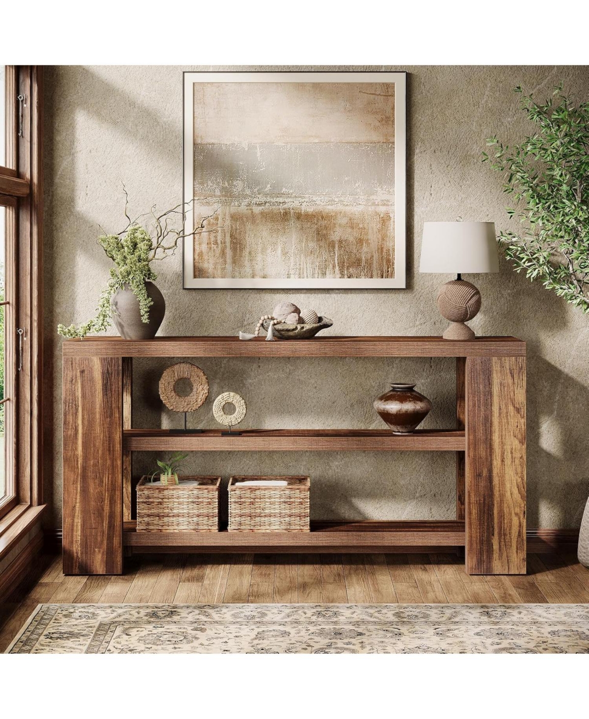 Tribesigns 70.9-Inch Extra Long Console Table with Storage, Narrow Wooden Sofa Behind The Couch, Farmhouse 3-Tier Entry Foyer