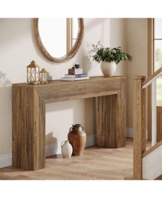 63" Console Table, Rustic Fluted Long Sofa Table Behind Couch for Entryway, Living Room, Hallway, Foyer, Brown