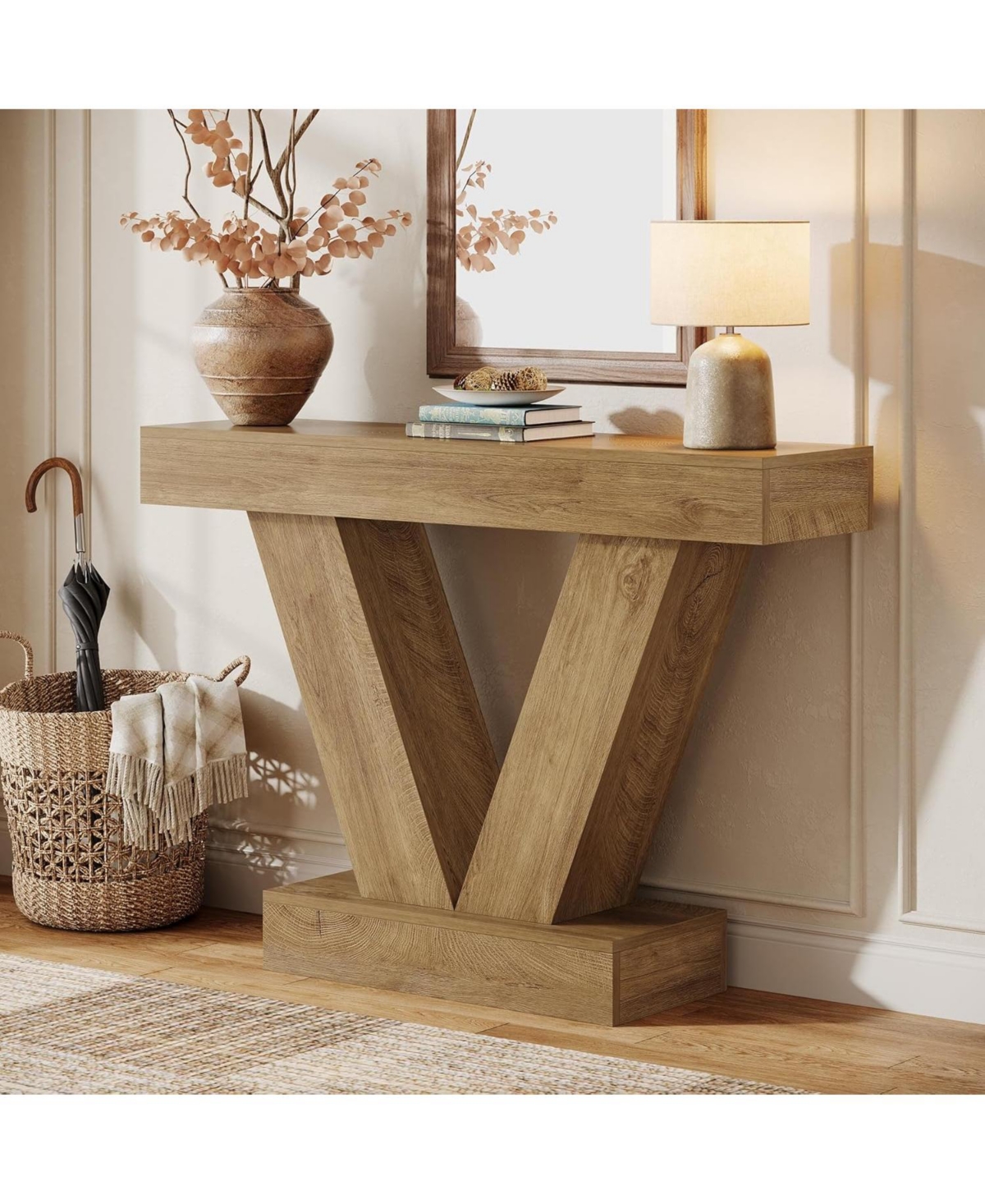Tribesigns 41.3" Console Table, Behind Couch Sofa Entryway Table with V-Shaped Legs, Natural