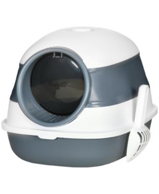 Foldable Cat Litter Box with Lid & High Sides – Large Two-Way Entry, Easy Clean, White & Gray