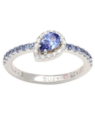 Suzy Levian Sterling Silver Sapphire Pear Shape Petite Ring