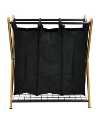 X-Frame Bamboo 3-Bag Laundry Sorter, Black