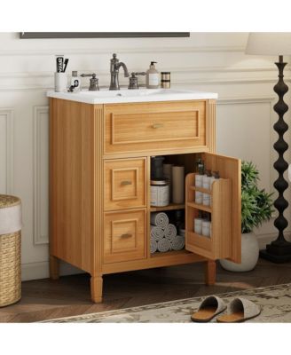 24" Bathroom Vanity with Sink, Bathroom Vanity Cabinet with One Flip Drawer and Two Drawers, Adjustable Shelf, Solid Wood and MDF