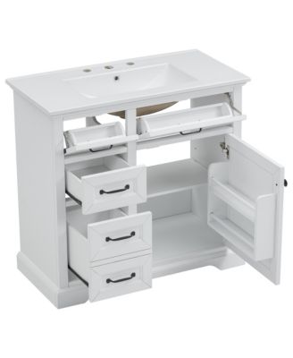 36-Inch Bathroom Vanity with Ceramic Sink Top,Freestanding Storage Cabinet with Metal Finish