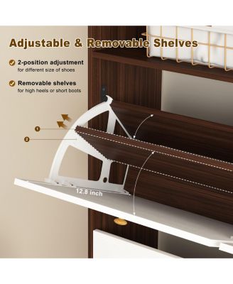 Shoe Storage Cabinet with 4 Flip Drawers , Shoe Rack Organizer Cabinet with wooden handle for Entryway, Hallway