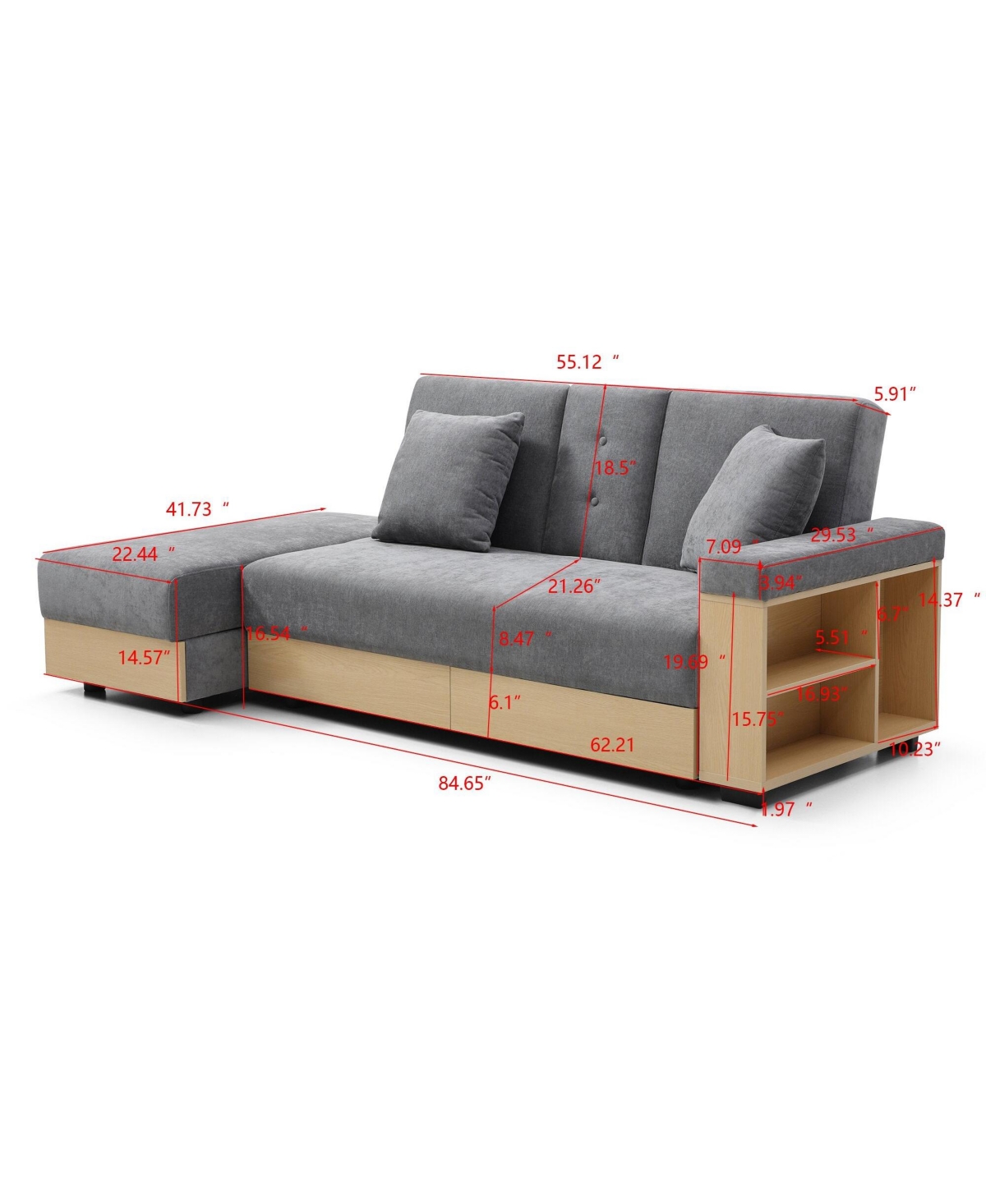 Clihome Convertible Sleeper Sofa Couch,Multifunctional Double Folding Bed,Storage Ottoman and arm with box drawer,Beige