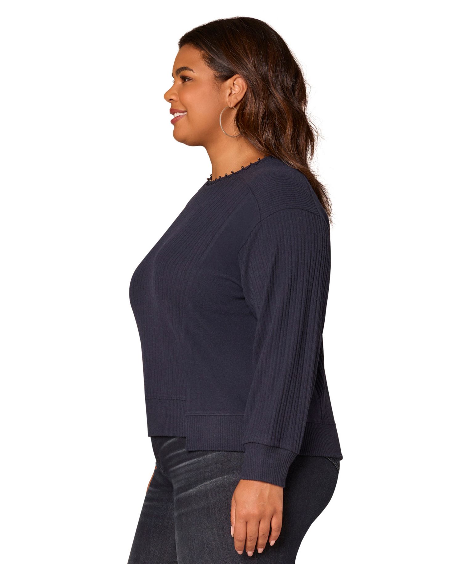 Plus Size Mixed Media Crew Neck Top