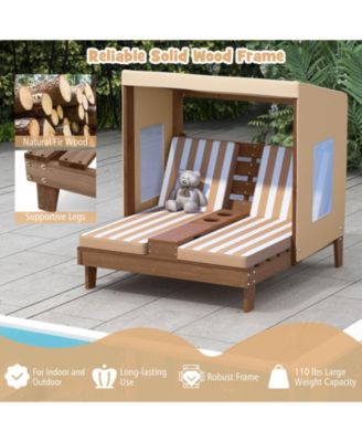 Children s Patio Chaise Lounge with Adjustable Canopy and Cup Holders for Outdoor