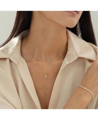 14k Gold Plated Evelina Crystal Cross Necklace Holiday Gift Guide