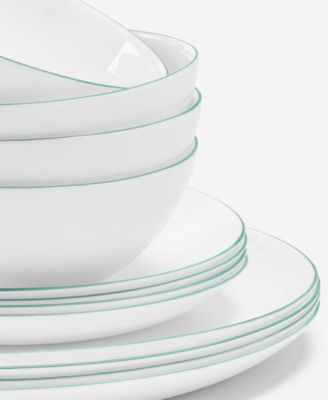 Opal Glass Mint Rim 12-Pc. Dinnerware Set, Service For 4