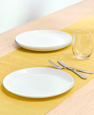 Opal Glass Mint Rim Dinner Plates, Set of 4