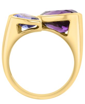 Amethyst (2-1/2 ct. t.w.) & Tanzanite (1-1/10 ct. t.w.) Pear Shape Ring in 14k Gold Over Silver